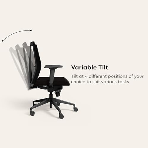 Image of Interio by Godrej Chair, Cross Full Back Large Knitted Fabric Ergonomic Chair (Black Ink), 1 Year Warranty, Adjustable Armrest