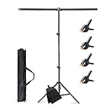 T-Shape Portable Backdrop Support Stand Kit 39.3x78.7in/3x6.6ft, MsMk Adjustable Photo Background Stand Support System with 4 Spring Clamps, Sandbag, Carry Bag, for Photography Video Studio