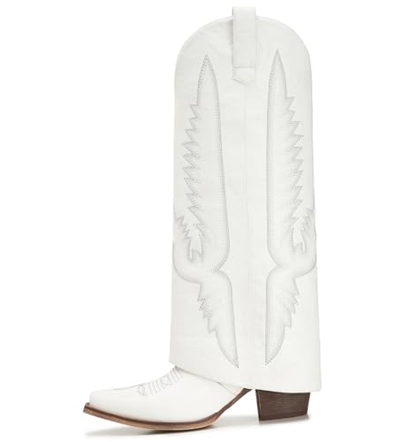 Image of Fold Over Boots for Women Pointy Pull-on Wedge Heel Knee Shark Boot With Side Zipper Padlock Design