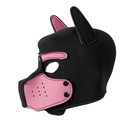 Erwachsene Neopren-Welpen-Kapuzenmaske, abnehmbare Cosplay-Hunde-Vollgesichtshaube, Welpenmaske für Halloween (Rosa)
