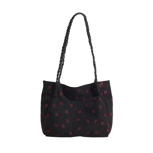 Corduroy Tote Bag Strawberry Soft Slouchy Corduroy Tote Bag With Strawberry Print Cute Large Shoulder Purse with Chain Strap