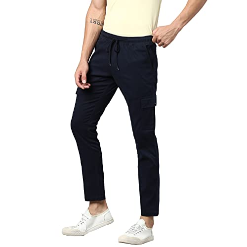 Image of Hubberholme Men's Regular Fit Cotton Trousers, Ankle Length Elastic & Drawstring Waist Cargo Chinos