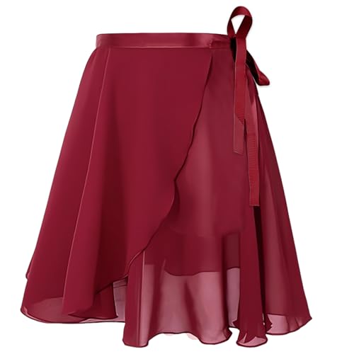 DiULi Falda de Ballet, 1 Pieza Falda de Abrigo la Danza de Ballet, Transpirable, Falda Envolvente de Gasa, Cintura Ajustable, Faldones de Baile para Mujeres y Niñas (Rojo Vino)