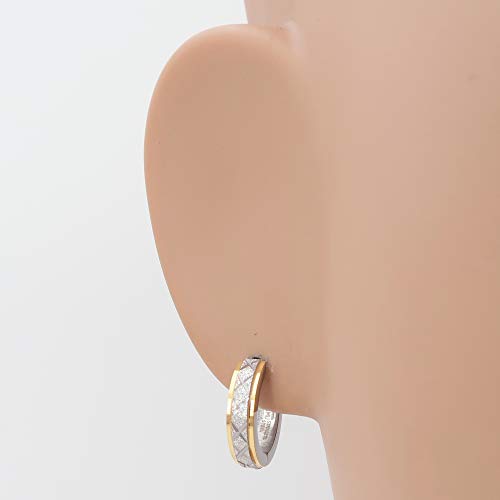 Stainless Steel Mens Hoop Earrings Cross Stripe Gold Black Silver Bevel Edge 16mm2