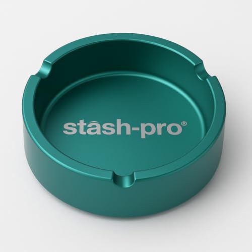 Image of Stash-Pro Metal Ashtray - Teal Finish with 3 Grooves | Heavy-Duty Steel | Indoor & Outdoor Use | Windproof, Heat Resistant & Rust-Free