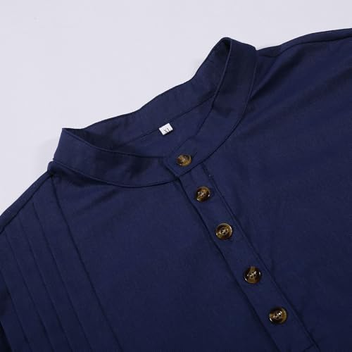 Chemise homme robe longue en lin bleu marine taille S kaftan décontracté