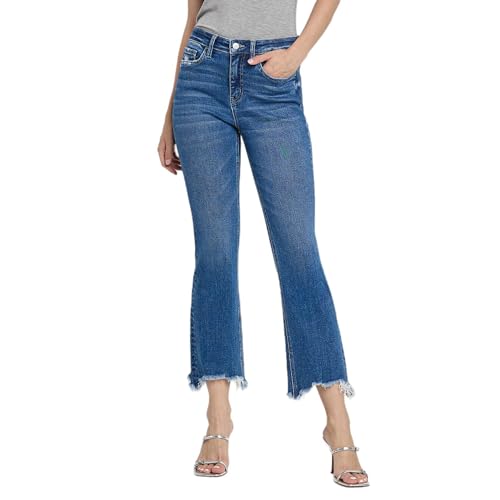 Flying Monkey High Rise Kick Flare Jeans Medium Blue