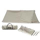 FIELDOOR パップテント450 【TC カーキ】 ＆サイドシート左右2枚セット ワイド 横幅450cm ポリコットン 二又ポール インナーテント付属 吊り下げ式 二分割 スカート付 ミリタリー ソロキャンプ ソロテント 焚火 難燃 遮光 撥水