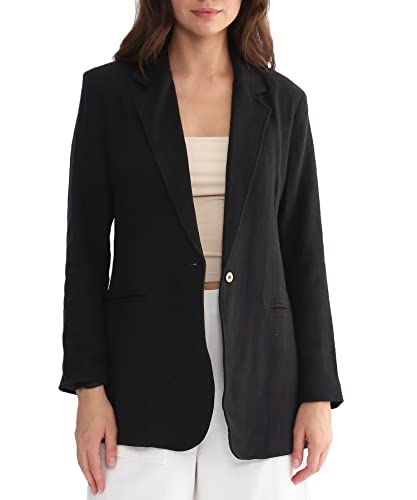 Amazhiyu Womens Ramie Notched Buttoned Blazer Jackets Long Sleeve Casual Office Coat
