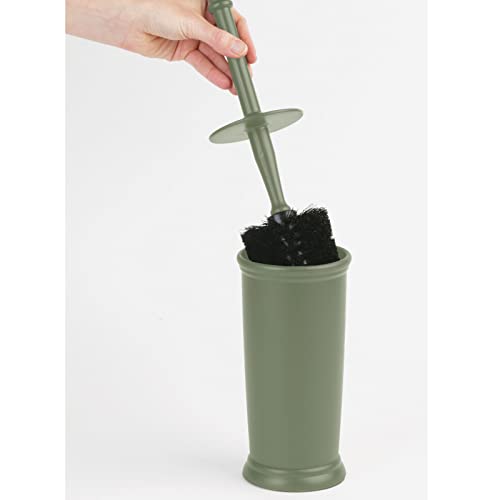 Image of mDesign Toilet Bowl Brush and Holder - Covered Bathroom Toilet Brush - Standing Toilet Bowl Scrubber in Modern Holder - Space Saving, Deep Cleaning Brush for Toilet - Hyde Collection - Olive Green