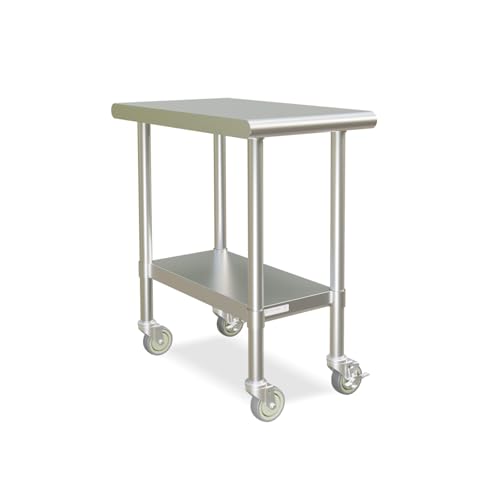 Image of STABLEINK NSF Stainless Steel Small Table 18x30 Inches with Wheels, Metal Prep & Work Table with Adjustable Undershelf, for Commercial Kitchen, Restaurant, Hotel and Garage