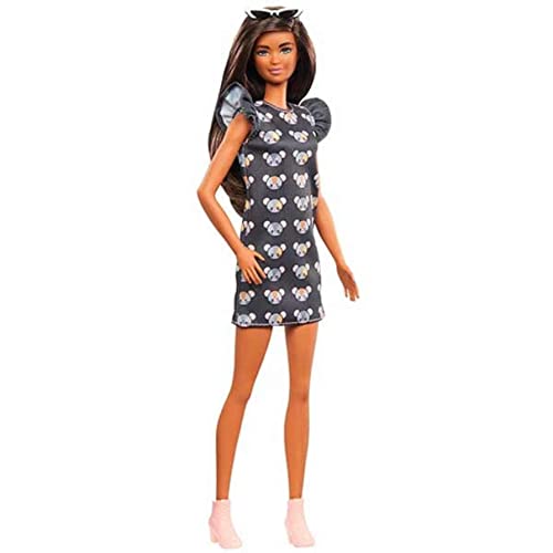 Muñeca Barbie Fashionistas #140 con vestido gris y accesorios miniatura 3
