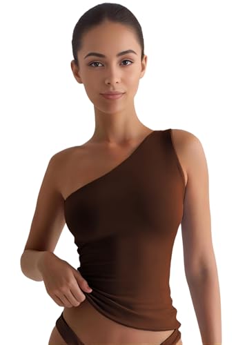 Image of SIGHTBOMB Seamless Ultra Soft Double Layer Premium Afford LUX Edition ONE Shoulder Sleeveless SOFTLINE Cuddle TOP for Women