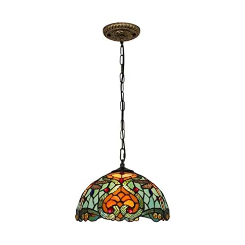 AIBOTY Baroque Stained Glass Pendant Lights Tiffany Style Antique Hanging Lamps European Vintage Chandelier Kitchen Island Dining Room Ceiling Light Fixtures, E27, 12-Inch,A Cover