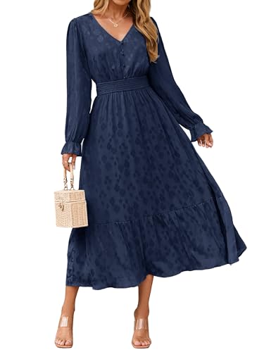 BerryGo Womens Long Sleeve Empire Waist Maxi Dress V Neck Fall Wedding Guest Flowy Long Dresses