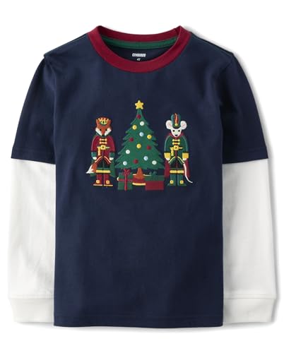 Image of Gymboree Boys' and Toddler Embroidered Graphic Long Sleeve Layered T-Shirts