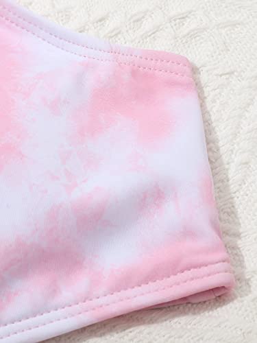 Image of OYOANGLE Girl's 3 Piece Bikini Sets Tie Dye Spaghetti Straps Wireless Swimsuits with Ruffle Trim Cover Up Pants