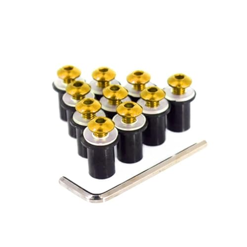 フェアリングボルトキット オートバイのフロントガラスのボルトのねじのナットの留め具キットに適合する M5 5mm 10PCS CBR 600 RR / F4i / F4 VFR 800 CB1000R CRF250L 用(金)