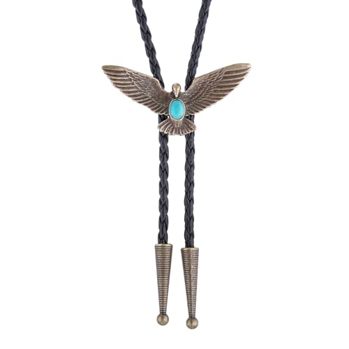 Image of HUABOLA CALYN Bolo Tie for Men Women, Native American Turquoise /Longhorn Bull /Eagle /Horse Bolo ties,Western Tie Costume