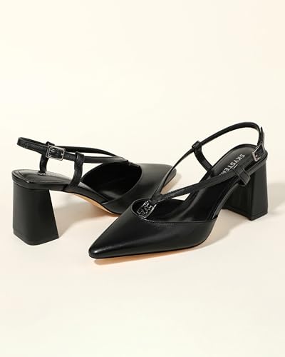 SKYSTERRY Slingback Heel for Women Closed Square Toe Chunky Block High Heel Pumps Comfortable Work Wedding Party Dress Shoes3