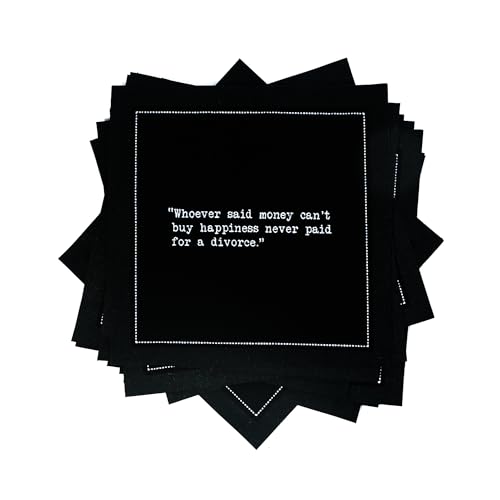 Five Star Funny Divorce Quotes | Black Cotton Cocktail Napkins | 50 Luxury Disposable Beverage Napkins with Witty Bar Quotes | Drink Napkins for Parties Bars Weddings & Game Nights