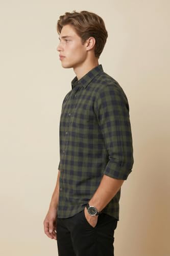 Image of Peter England Men's Checkered Cotton Shirt | Smart Casual | Full Sleeves
