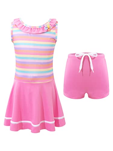 iiniim Kids Girls Striped One Piece Swimsuit Ruffle Bathing Suit Boyshorts Swimwear Casual Dress