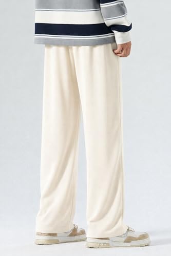 Image of Men Wide Leg Loose Fit Trousers with Elastic Waist & Drawstring - Korean Style Relaxed Straight Pants for Men, Casual Lounge Travel Wear, Comfortable Soft Fabric