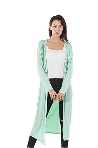 Image of Women's Solid Sweater Essential Duster Long Cascading Open Front Lightweight Blue Cardigan
