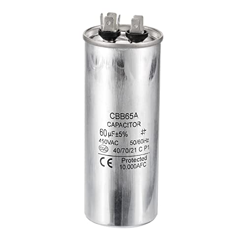 PATIKIL 60uF 60MDF 450V AC Fan Start Capacitor, CBB65 Circular Run Capacitor for AC Motor Run Air Conditioner Cool Heat Pump Condenser Straight
