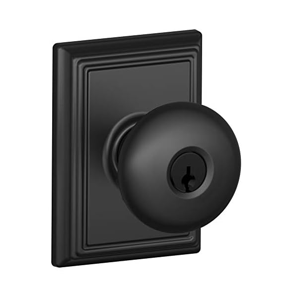 Schlage F51A-PLY-ADD Keyed Entry Plymouth Door Knobset with Decorative Addison R, Matte Black