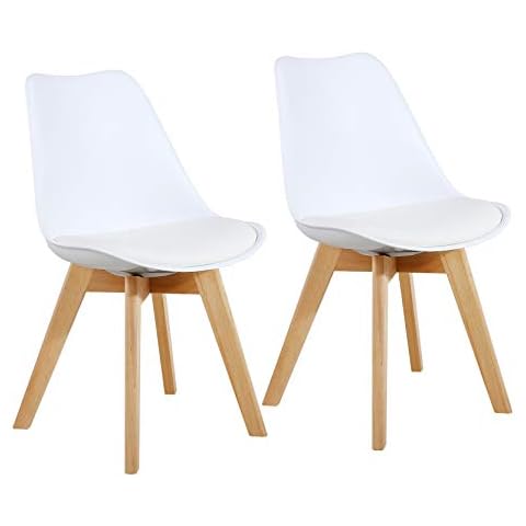 GOTMINSI Set of 2 Modern Style Chair Dining Chairs, Shell Lounge Plastic Chair with Natural Wood Legs (White) Cover