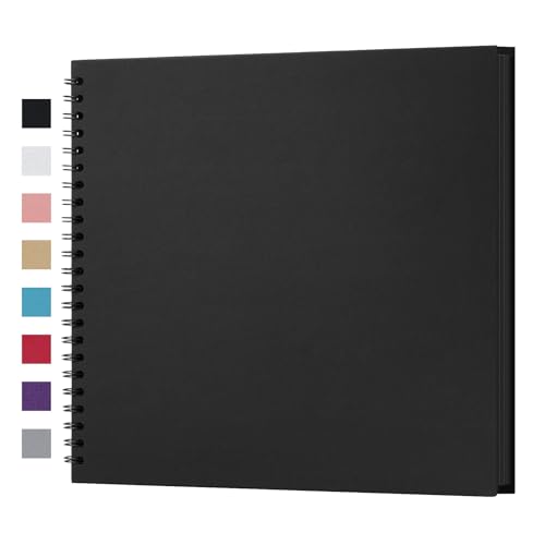 potricher 12 x 12 Inch DIY Scrapbook Album 40 Pages Hardcover Kraft Paper Scrap Book Photo Albums Memory Book for Wedding and Anniversary Family (Black 12 Inch)