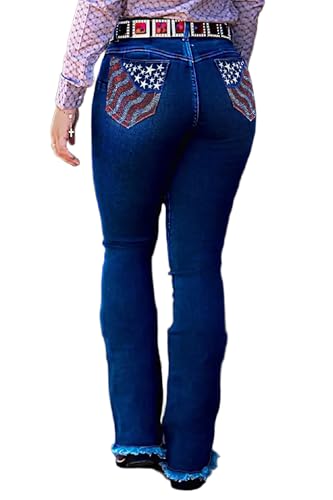 Women's Patriotic Star-Studded Jeans, Denim Pants(Belt Not Inclued)