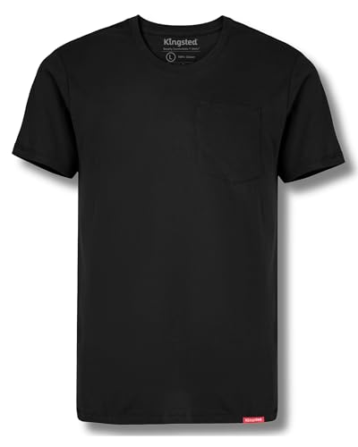 Kingsted Black Pocket T-Shirts for Men - Super Soft 100% Cotton Crewneck Tees - Classic Comfort Fit (Single Black Large)