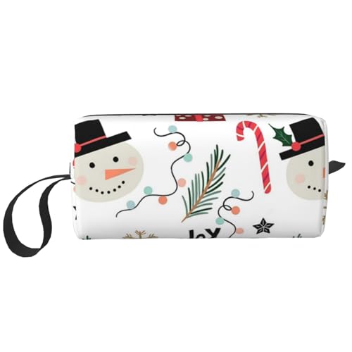 Borsa per il trucco per la ricezione per cosmetici da viaggio da toilette per portatile Organizer Natale con pupazzo di neve