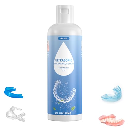 BCOM Retainer Cleaner Solution Ultrasonic Jewelry Cleaner Solution Deep Clean for Retainer Mouthguards Night Guards Aligners and Jewelry Ring Odor Stain Remover for Ultrasonic Machines (4 oz)