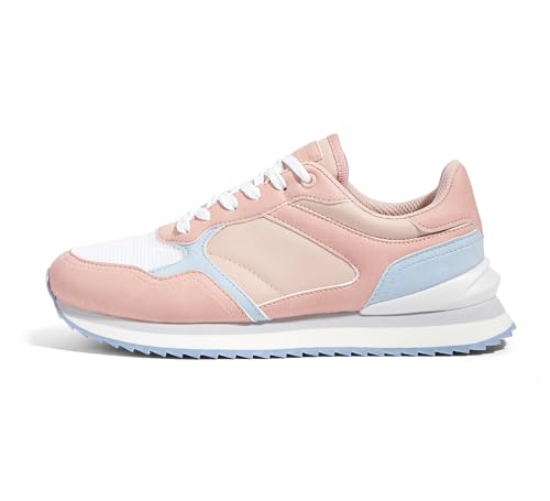 Image of LUCKY STEP Women's Platform Fashion Sneakers Suede Colorful Colorblock Stylish Retro Casual Neutral Tennis Running Footwear Walking Shoes