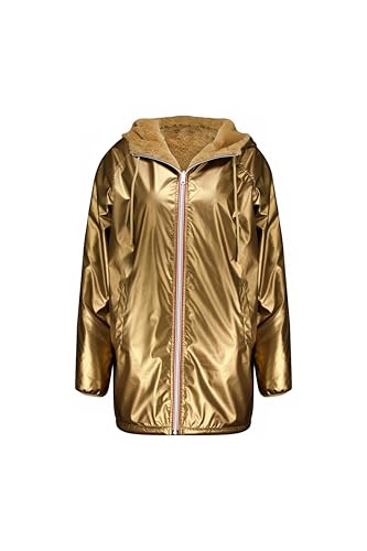 Deeluxe – Parka ISSINA para mujer reversible a la moda con capucha efecto metálico brillante urbano y moderno o imitación de piel ultra suave acogedora, dorado, S