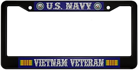 oFloral U.S. Navy Vietnam Veteran Aluminum Alloy License Plate Frame Navy Emblem Color Striped on Dark Blue Applicable to US Standard Car Metal Front Car Tag Frame Cover Holder for Women Men(1 Pack)