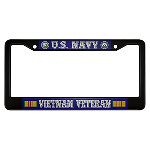 Ofloral U.s. Navy Vietnam Veteran Aluminum Alloy License Plate Frame Navy Emblem Color Striped On Dark Blue Applicable To Us Standard Car Metal Front Car Tag Frame Cover Holder For Women Men(1 Pack) #TOP21