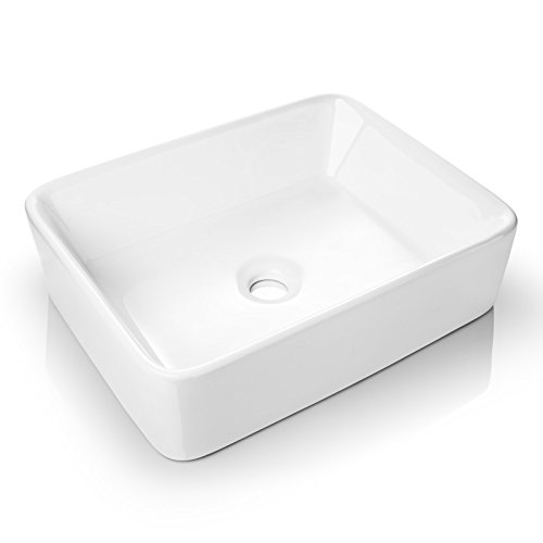 Miligoré 19" X 15" Rectangular White Ceramic Vessel Sink - Modern Above Counter Bathroom Vanity Bowl #TOP1
