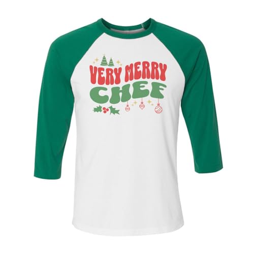 Very Merry Chef Three-Quarter Raglan Sleeve Baseball Shirt Unisex Large White/Kelly