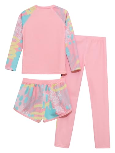 Unisex Girls Boys 3 Pcs Athletic Swimsuit UPF 50+ Rash Guard Sets Swim Top Boyshorts with Pants2