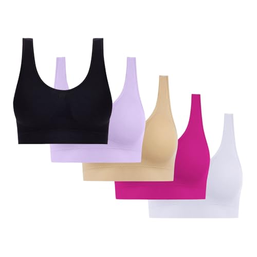 5 Pieces Women's Sports Bra Ladies Yoga Bras Push up Bras for Large Breasts Solid Seamless Crop Tops Vest Full Coverage Non Wired Sleep Bra Comfy Lingerie Underwear with Removable Pads Shapewear