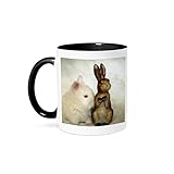 3dRose Lionhead rabbit and rabbit statue 11oz Two-Tone Black Mug