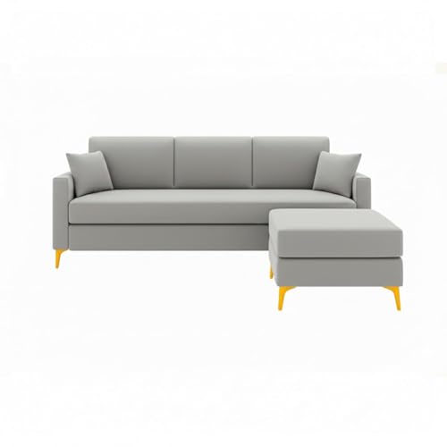 Image of SOCOZI Bravelle 4 Seater L Shape Sofa Set with Movable Ottoman | Flexible Left or Right Layout | Soft Velvet Suede Fabric | Modern Design | Plush Comfort Cushions for Living Room (Light Grey)