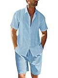 Fommykin Men's Linen Sets Button Down Guayabera Shirt and Shorts Set Summer Beach 2 Piece Outfits Tracksuit