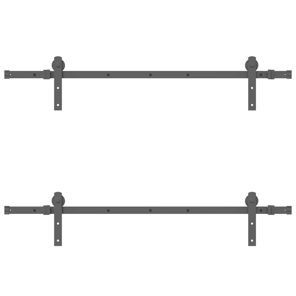 Juego de herrajes para puerta corredera de 152,5 cm, acero con recubrimiento en polvo, con tope de puerta y ruedas, soporte de derivación para puertas de granero doble, deslizamiento
