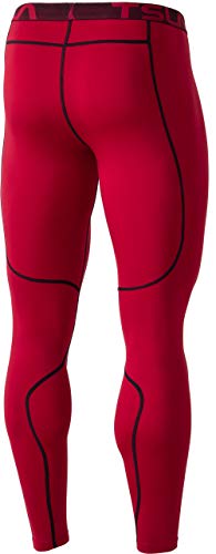 TSLA Men's Thermal Compression Pants, Athletic Sports Leggings & Running Tights, Wintergear Base Layer Bottoms, Heatlock Athletic(yup53) - Red, Small